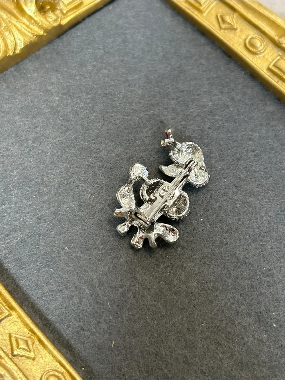 Silver Poodle Brooch with Red Accents